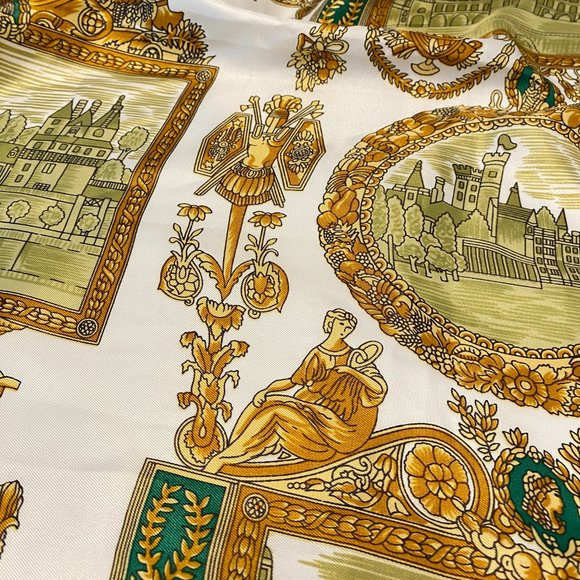 Soft Fabric Scarf Navy and Gold Castles Roman Ornate Design - Picture 9 of 9